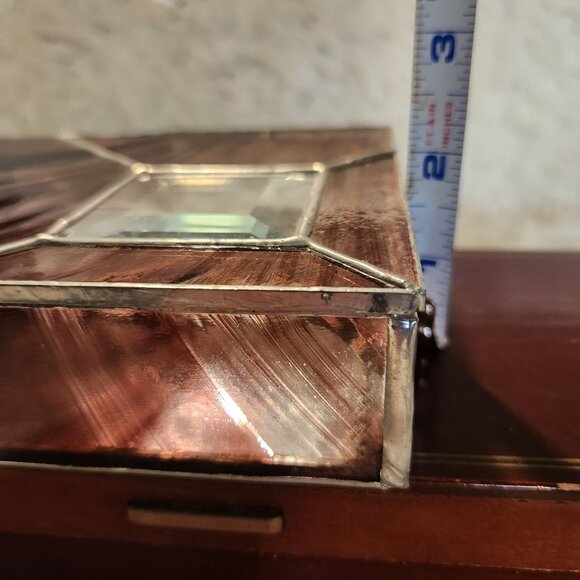 Vintage Stained Glass Jewelry Box With Mirrored Inlay Boho Cottage MCM - Picture 2 of 11